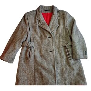 Vibtage Abbmoor Wool Blend Herringbone 16w Coat Women's Red Lined jacket coat